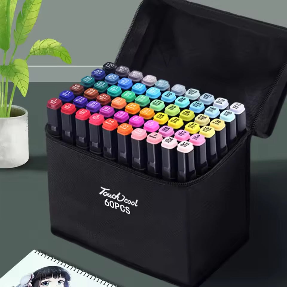 60pcs Set Painting Colours Markers Dual Brush Set School Supplies