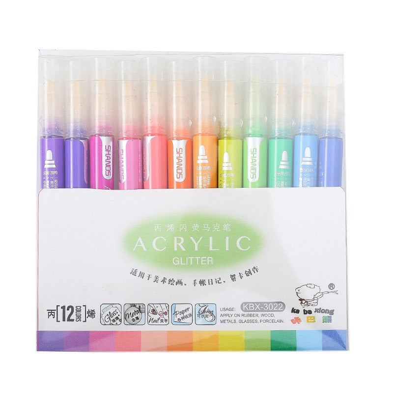 Acrylic Glitter Water Base Water Proof Color Pen Set | Pen for Stone Art | Clothes