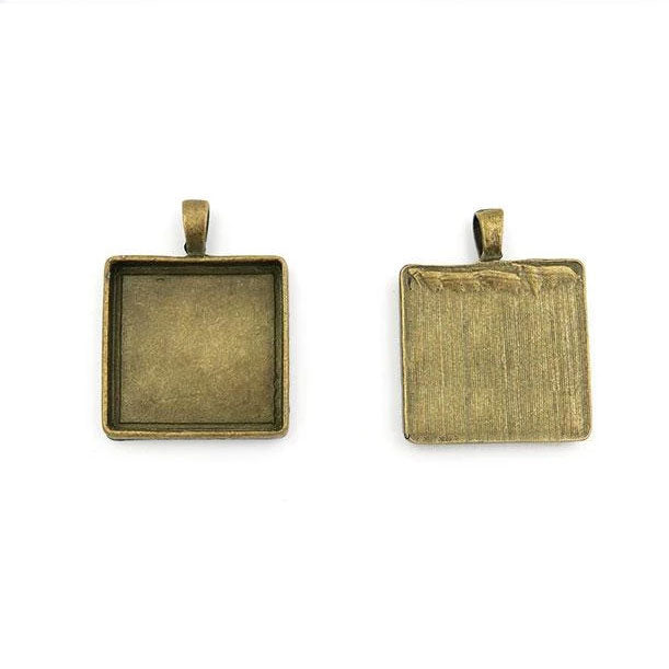 1 x Necklace Pendant Square Frame Bronze