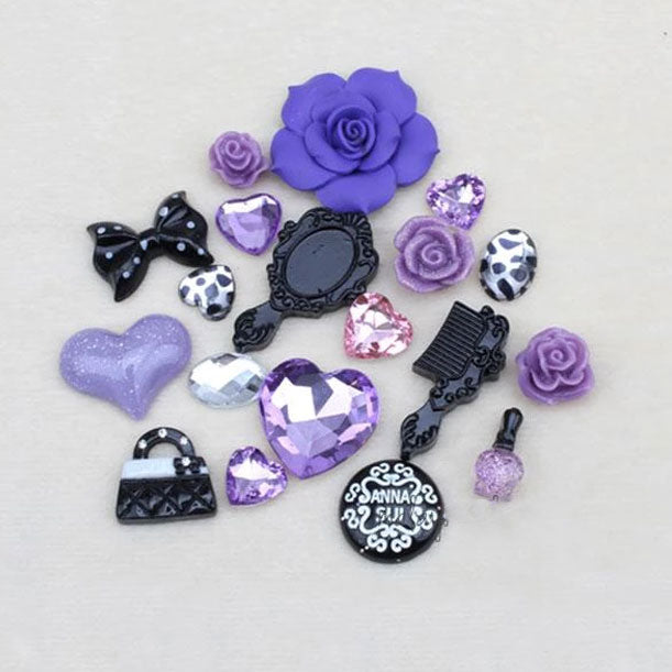 DIY Decoden Rose Resin Cabochon Pack - Purple