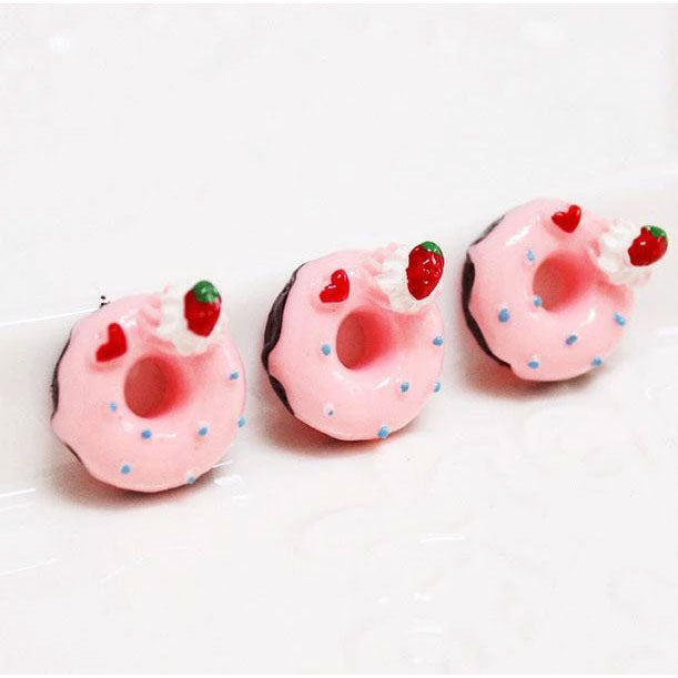 1 x Pink Donut With Strawberry Decoden | Cute Cabochons