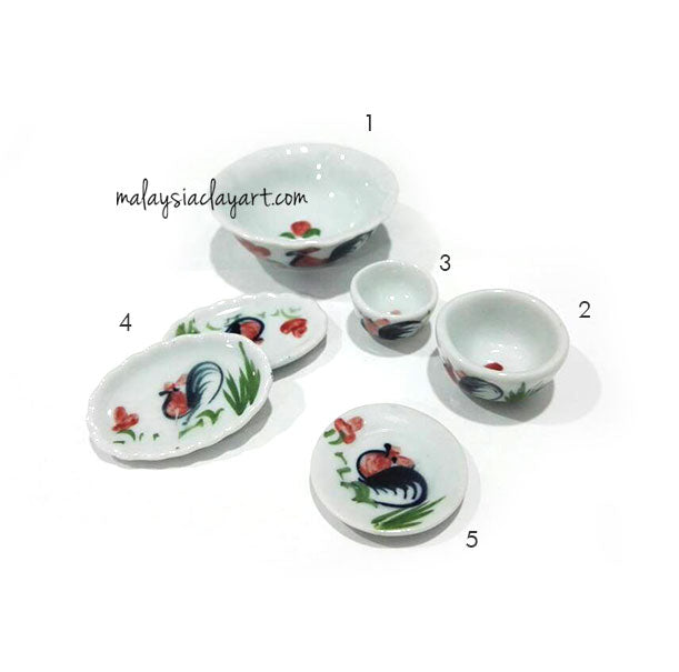 Miniature Tiny Chicken Bowl &amp; Plate Dollhouse Kitchen