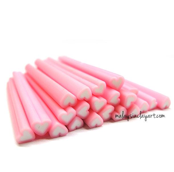 1 x Love Shaped Pink Polymer Clay Cane